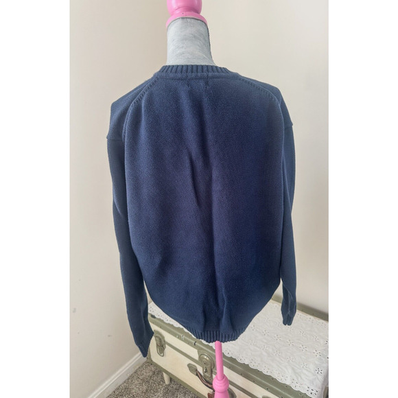 LL Bean Vintage Mens Unisex Silhouette Cotton V Neck Blue Navy Sweater XL - Picture 5 of 8